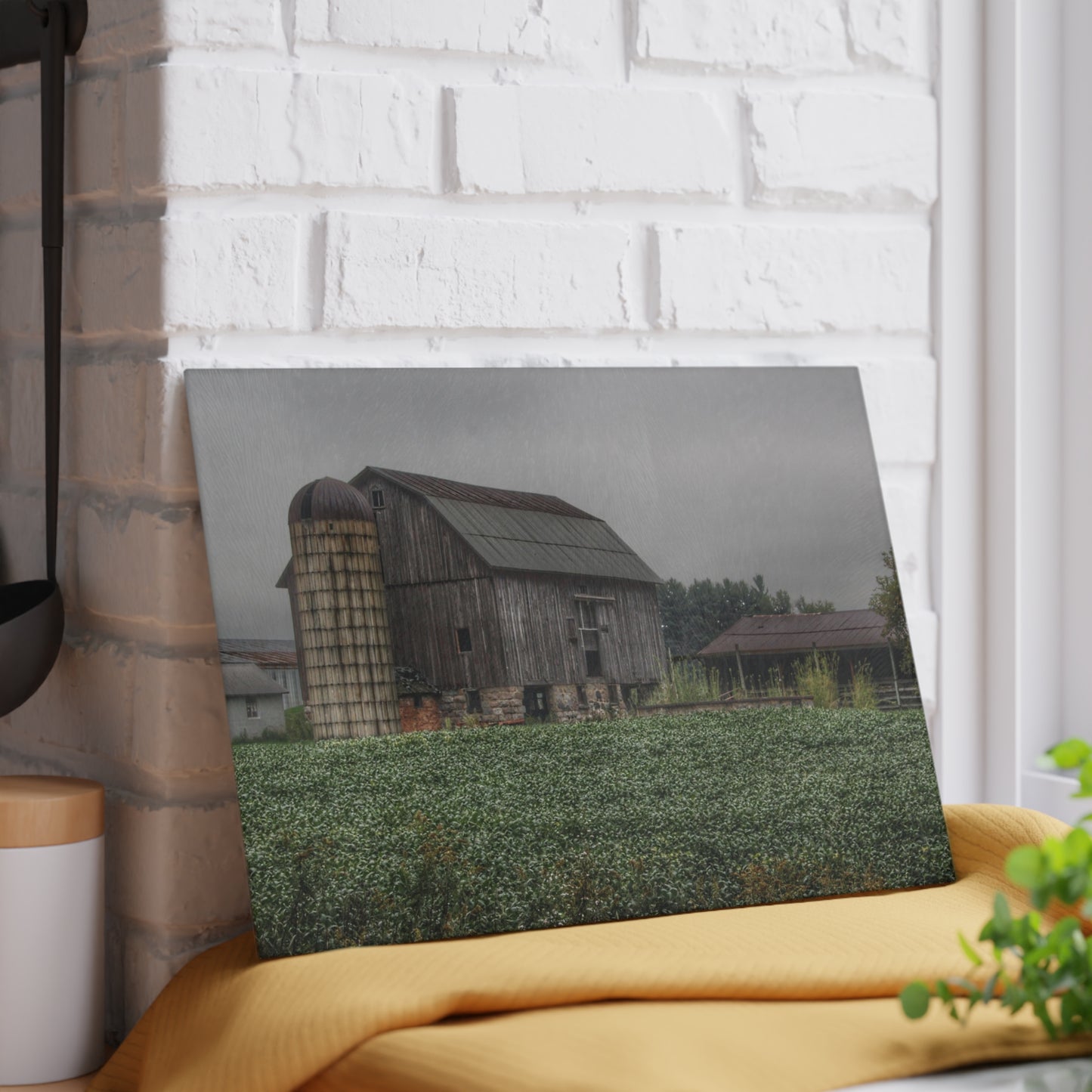 U R There Photography East Millington Road Grey and Stable Rustic Farmhouse Tempered-Glass Cutting Board