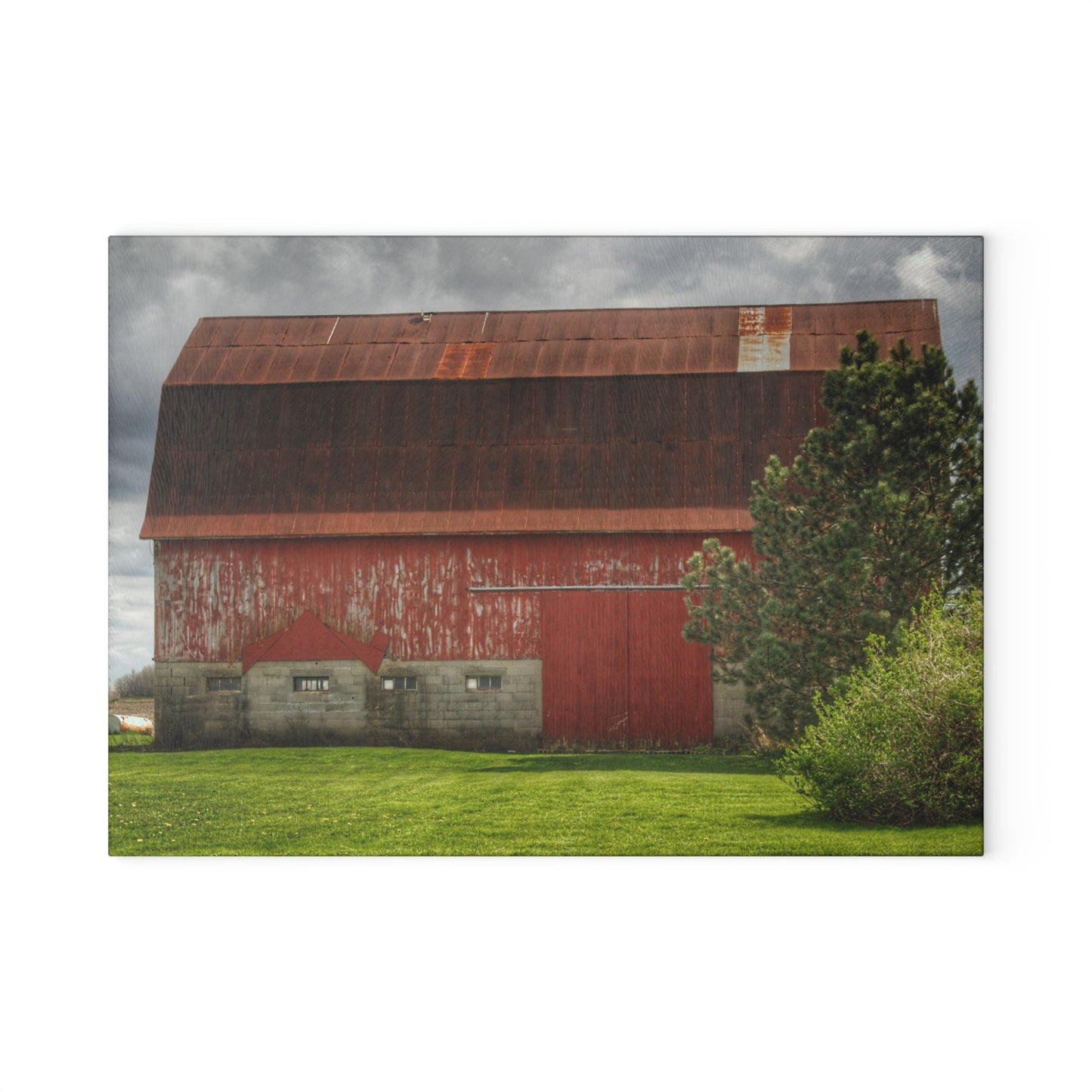 U R There Photography Big Red I Rustic Farmhouse Tempered-Glass Cutting Board