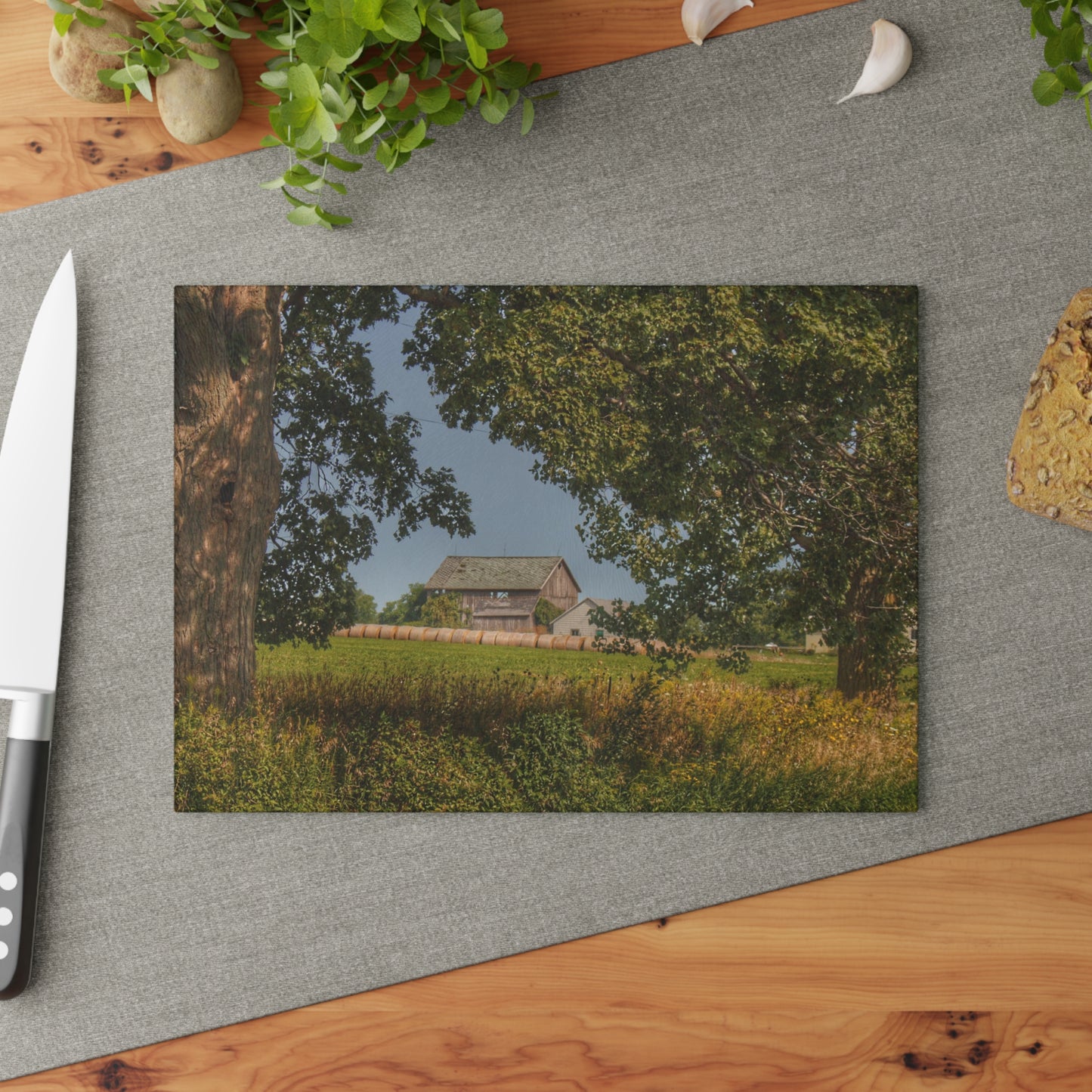 U R There Photography Treasurer Road Haybarn Rustic Farmhouse Tempered-Glass Cutting Board