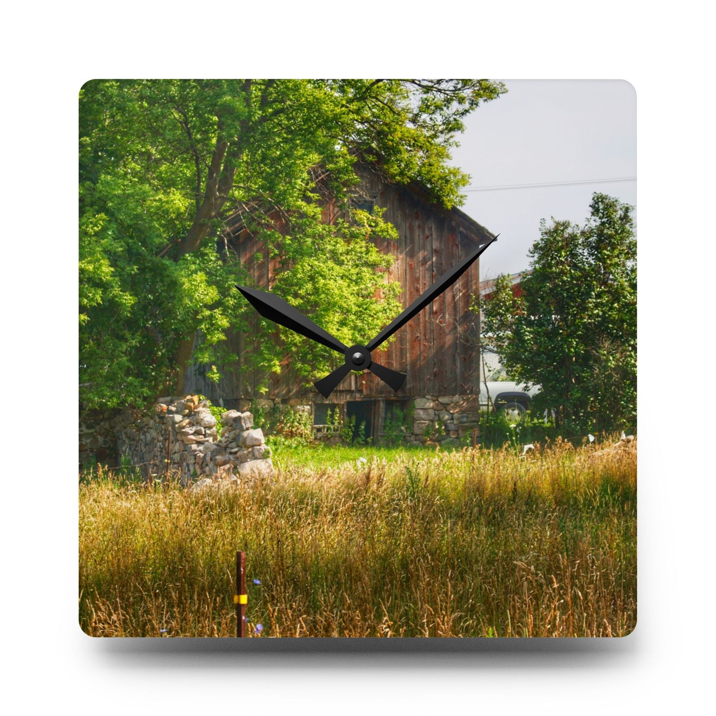 U R There Photography Lum Hidden Fieldstone Red Rustic Farmhouse Acrylic Analog Wall Clock