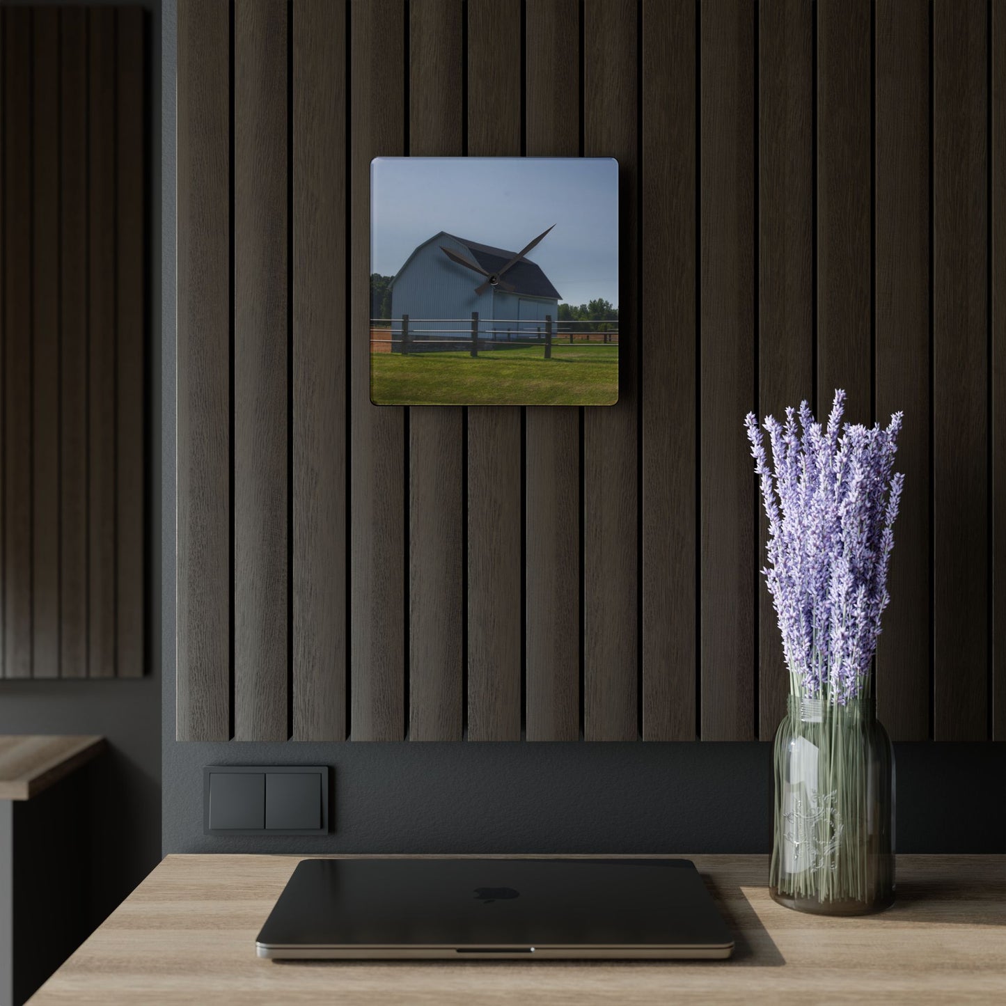 U R There Photography M-90 White and Windmill I Rustic Farmhouse Acrylic Analog Wall Clock