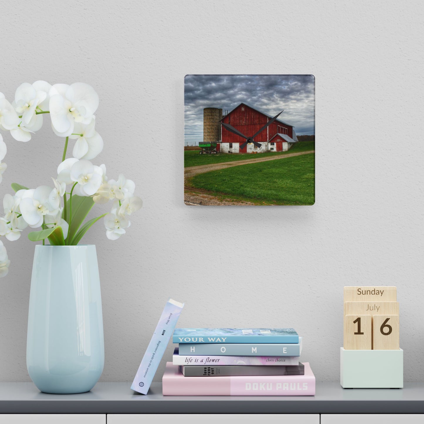 U R There Photography Fostoria Red II Rustic Farmhouse Acrylic Analog Wall Clock