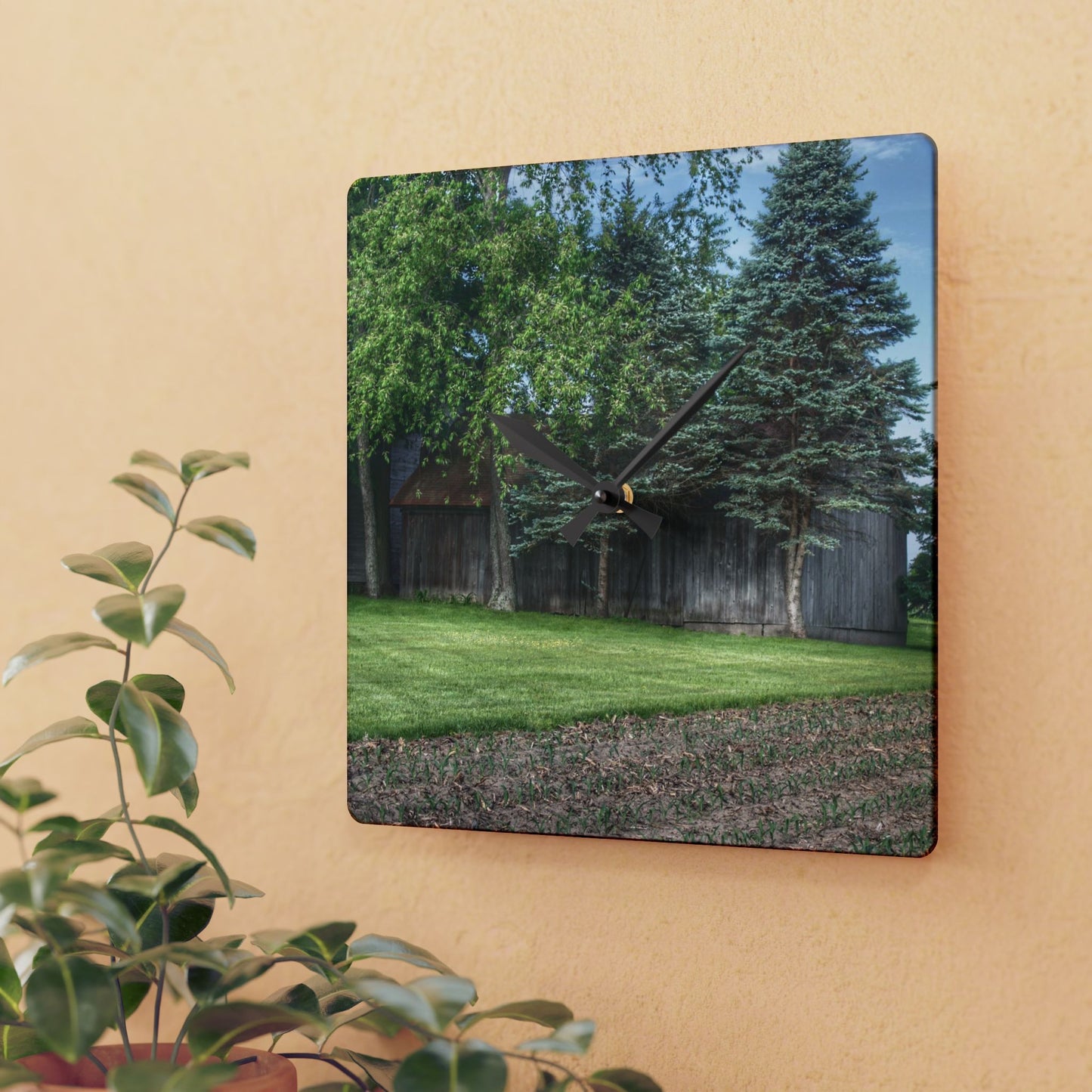 U R There Photography Barkley Road Grey I Rustic Farmhouse Acrylic Analog Wall Clock