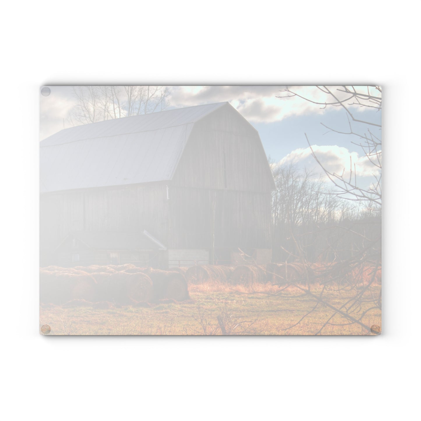 U R There Photography Sandusky Grey Haybarn Rustic Farmhouse Tempered-Glass Cutting Board