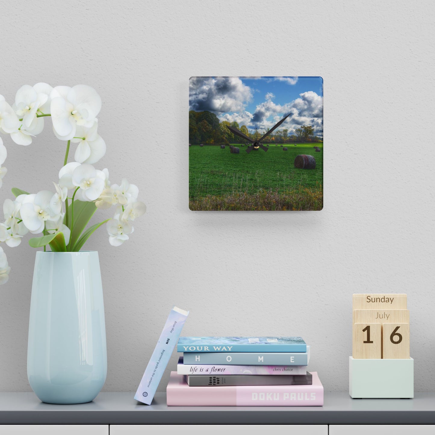 U R There Photography Haybale Heaven 2020 Rustic Farmhouse Acrylic Analog Wall Clock