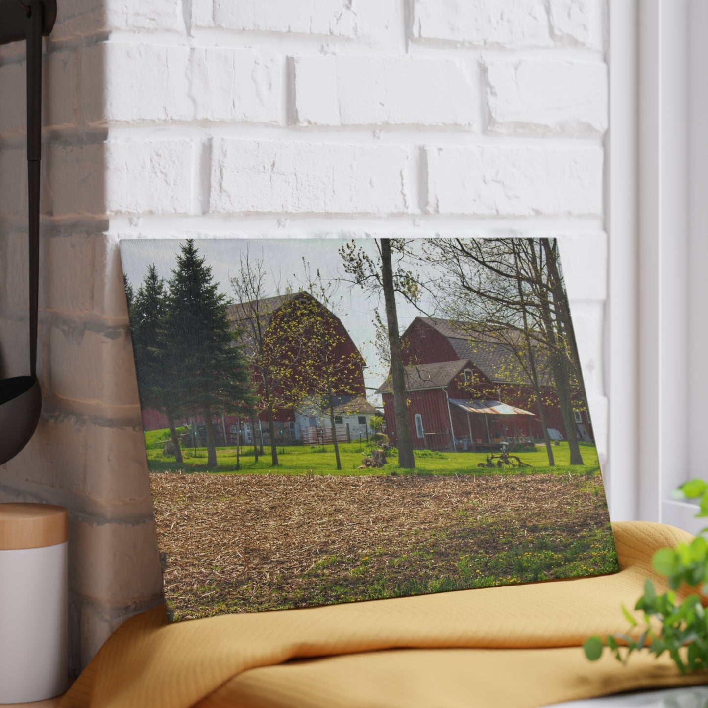 U R There Photography Bishop Road Reds III Rustic Farmhouse Tempered-Glass Cutting Board
