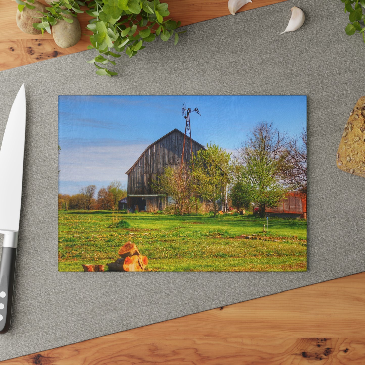 U R There Photography Sohn Road Greys Rustic Farmhouse Tempered-Glass Cutting Board
