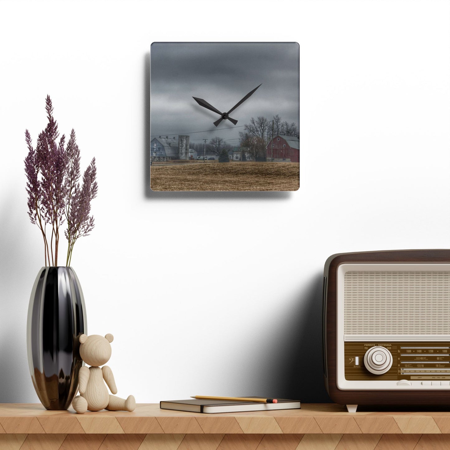 U R There Photography Daley Road Duo Rustic Farmhouse Acrylic Analog Wall Clock
