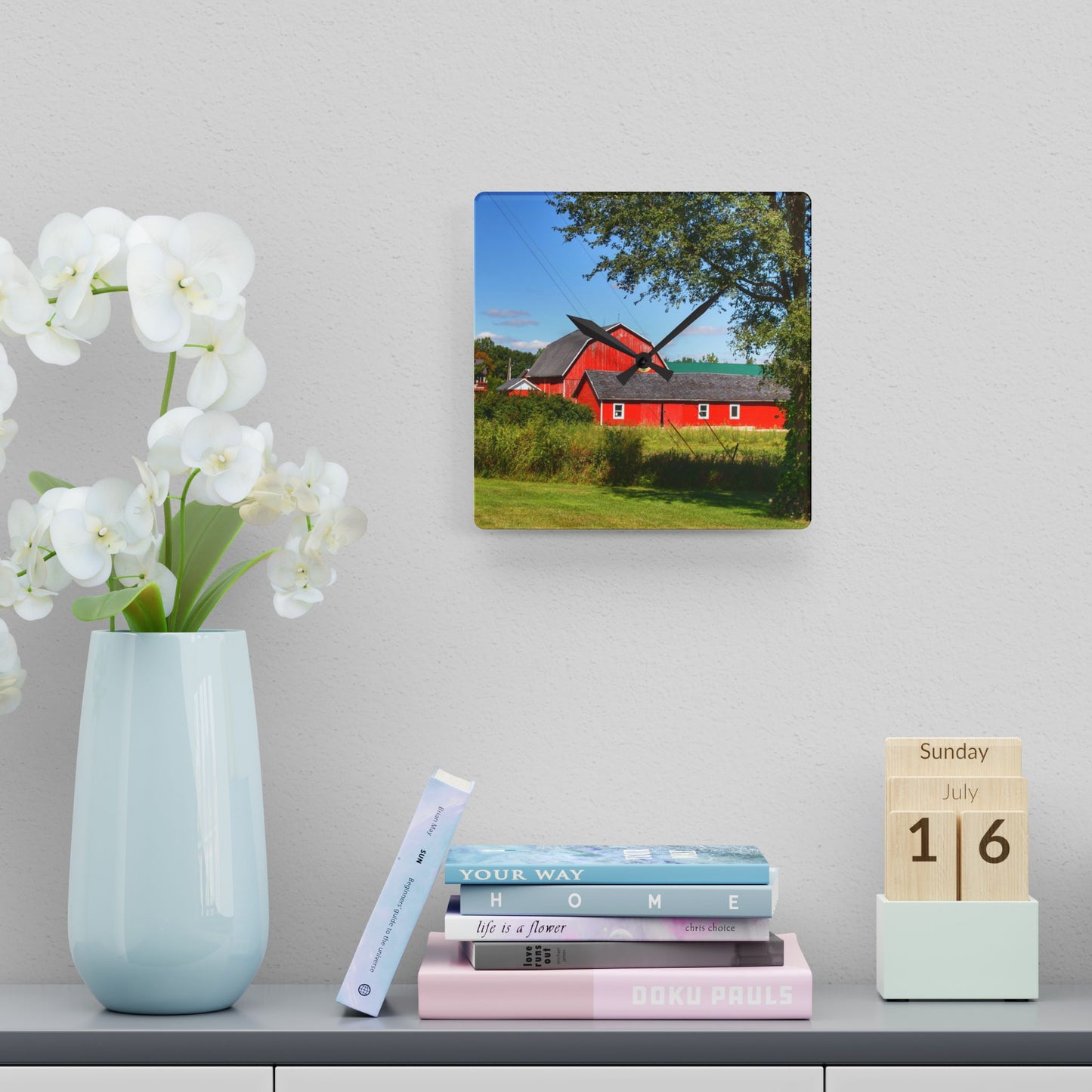 U R There Photography Lake Pleasant Reds II Rustic Farmhouse Acrylic Analog Wall Clock