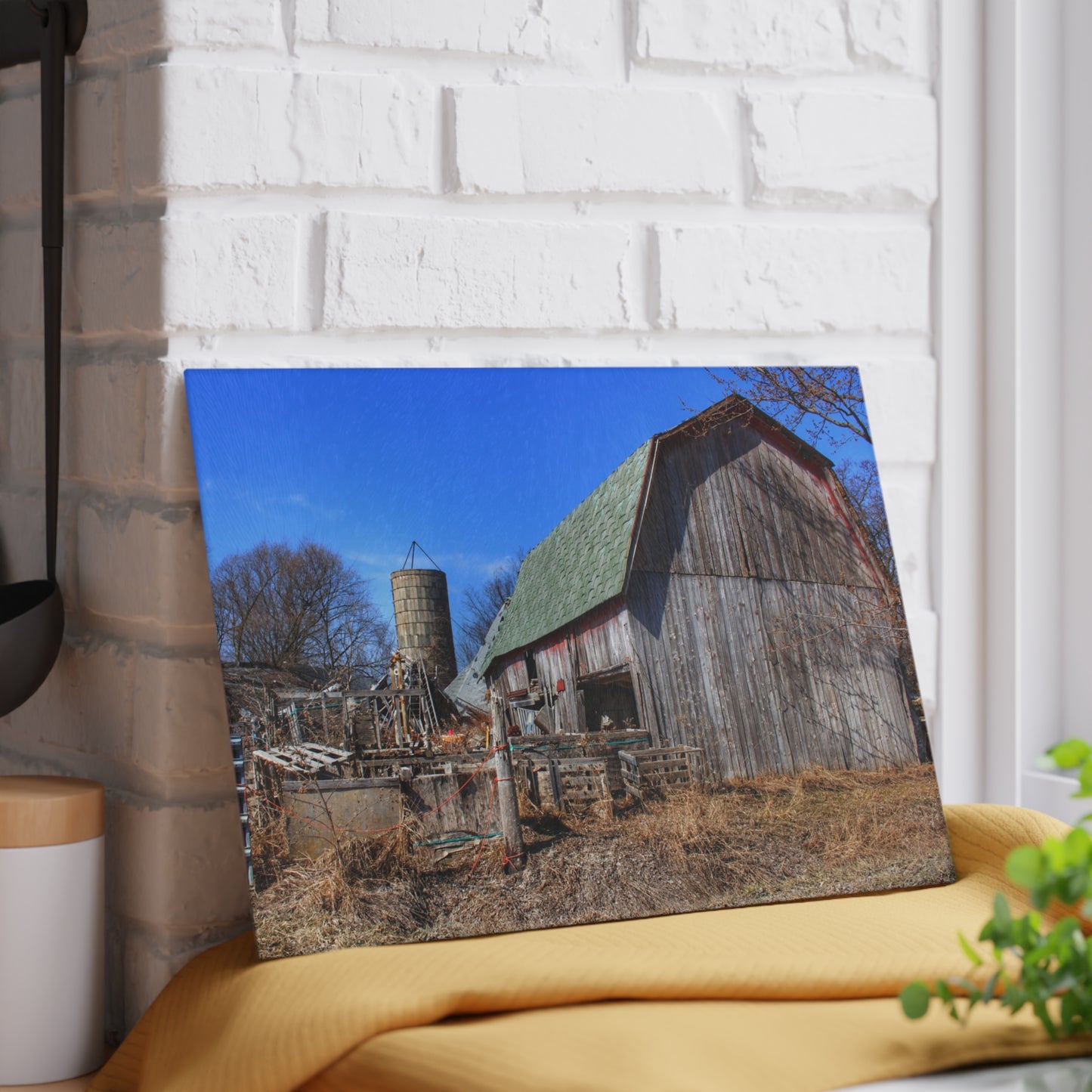 U R There Photography Romeo Plank Road Forgotten Greys Rustic Farmhouse Tempered-Glass Cutting Board 8"x 11"