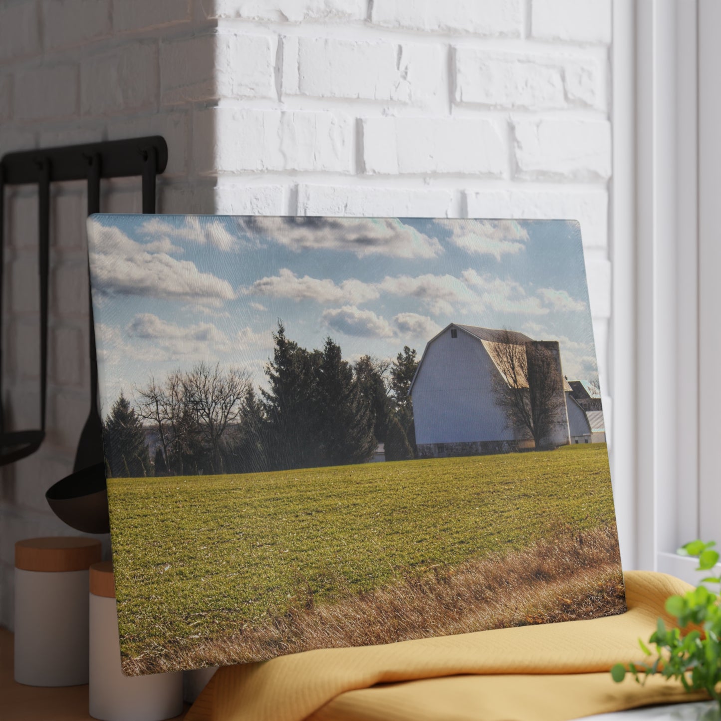 U R There Photography Sandusky White Rustic Farmhouse Tempered-Glass Cutting Board