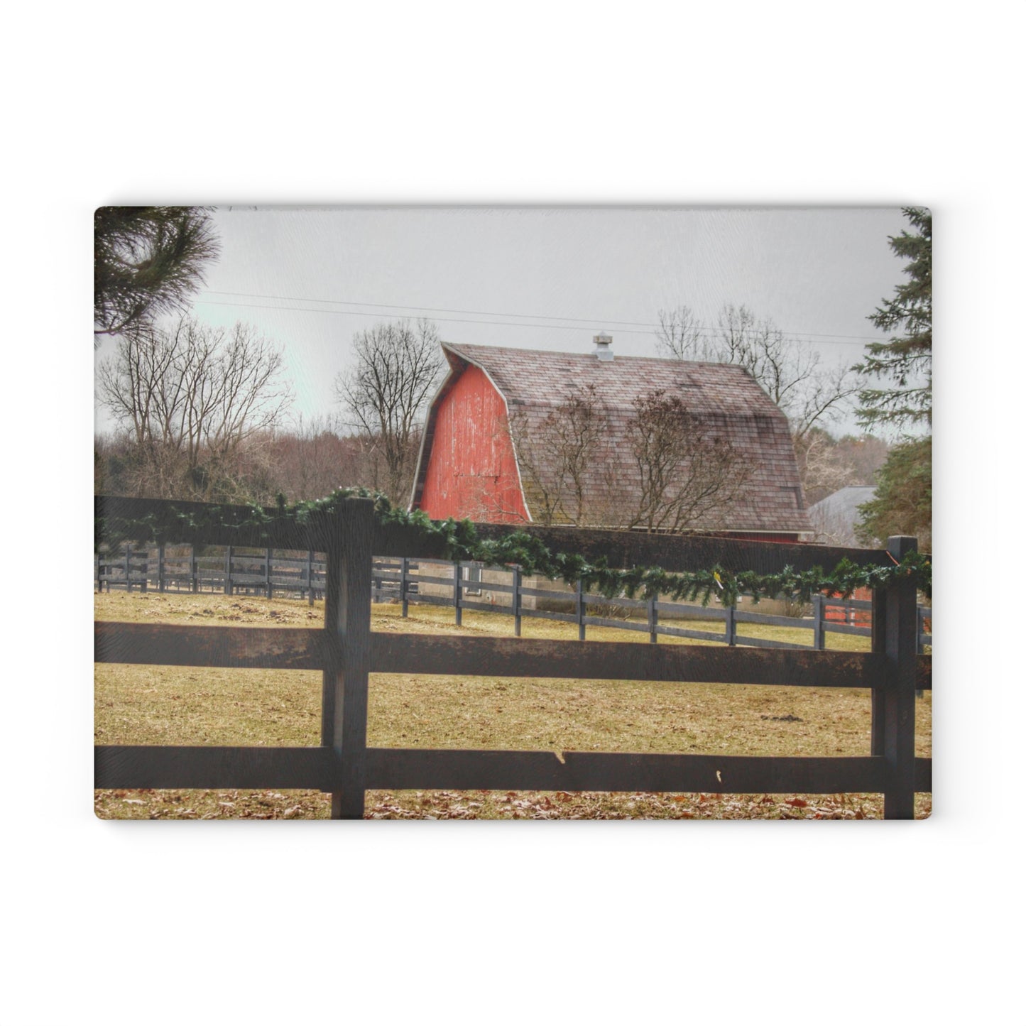 U R There Photography Beyond the Fence on Blood Road Rustic Farmhouse Tempered-Glass Cutting Board