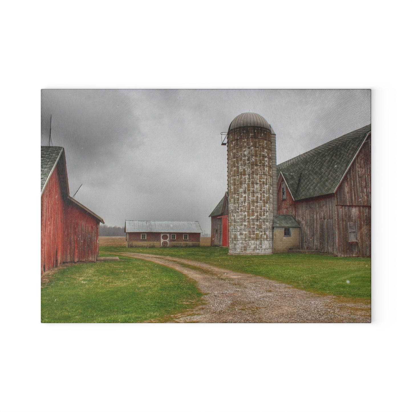 U R There Photography Roedel Roadside Reds II Rustic Farmhouse Tempered-Glass Cutting Board