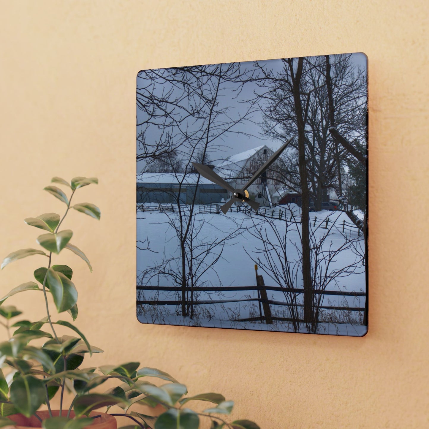 U R There Photography Oakwood Hidden White Rustic Farmhouse Acrylic Analog Wall Clock