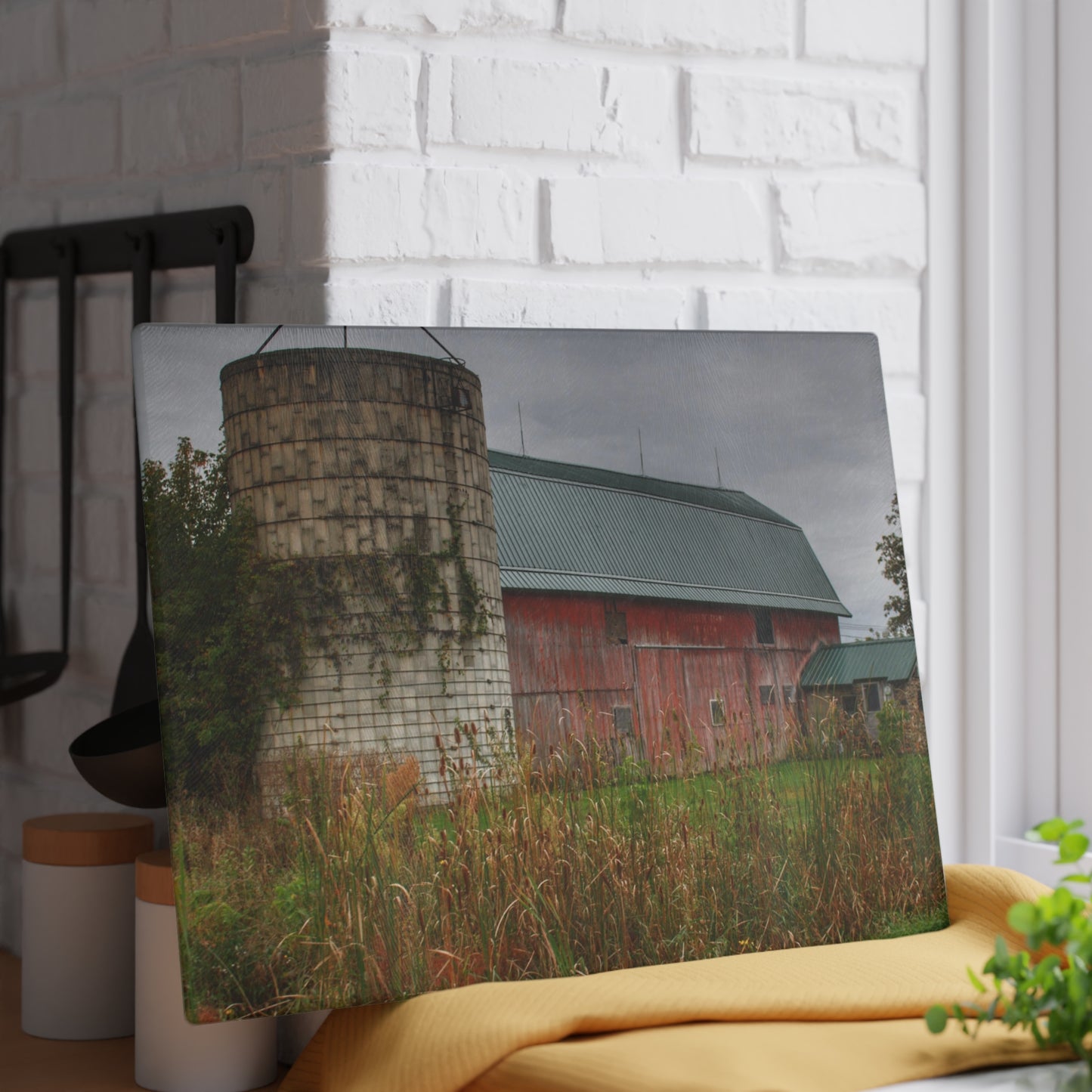 U R There Photography Plumb Creek Road Red II Rustic Farmhouse Tempered-Glass Cutting Board