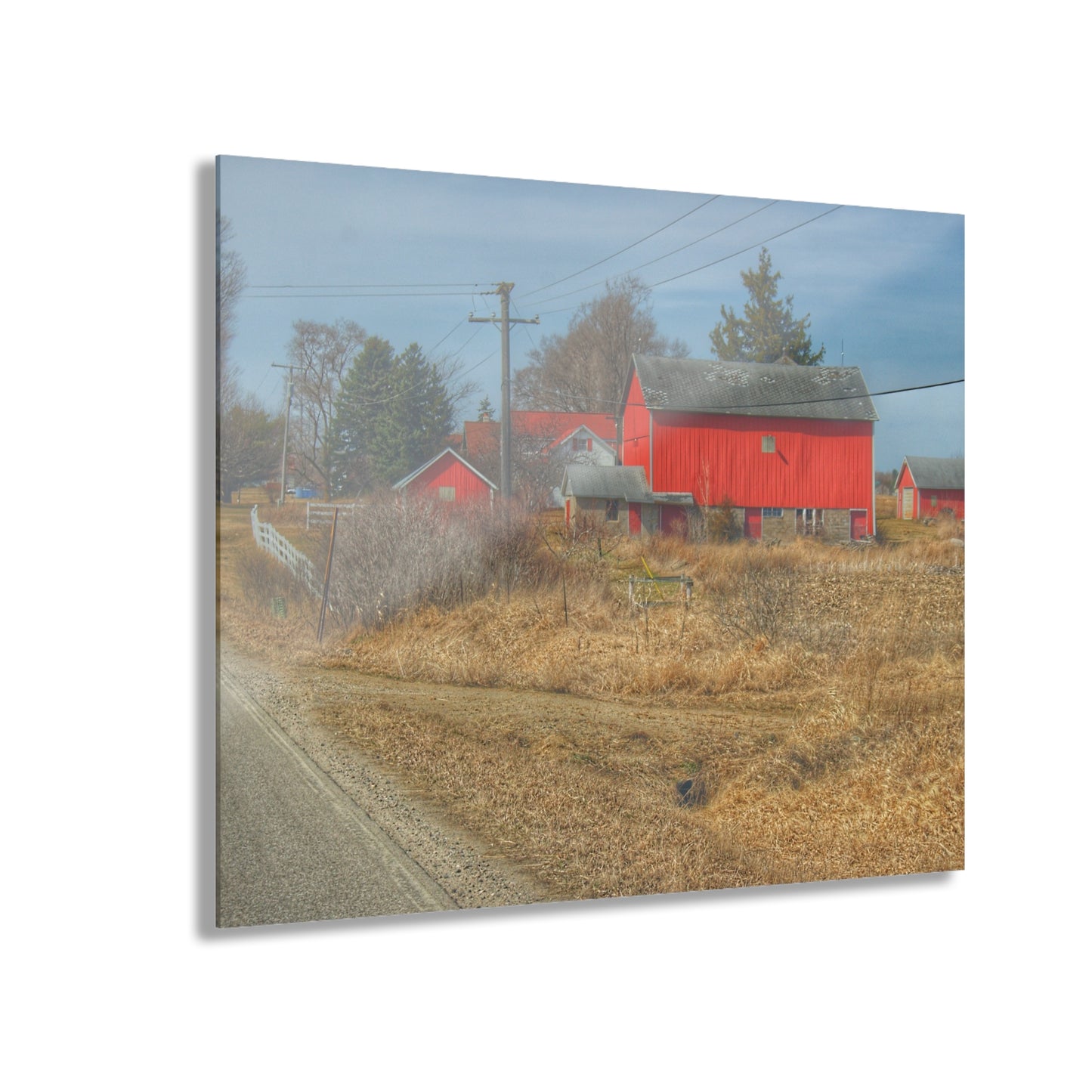 U R There Photography West Brown Road Red Rustic Farmhouse Acrylic Wall Print