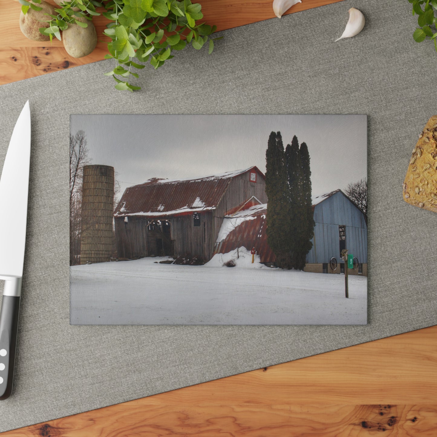 U R There Photography Unionville Grey Rustic Farmhouse Tempered-Glass Cutting Board