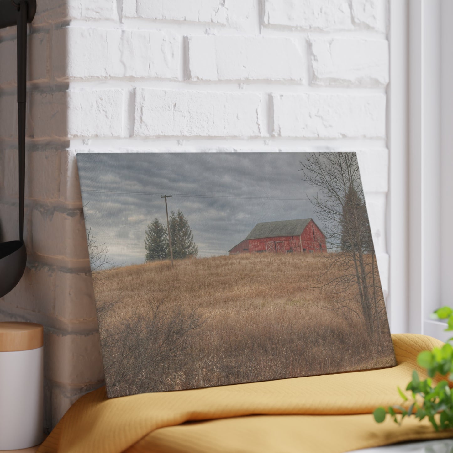 U R There Photography Grey Road Hillside Red I Rustic Farmhouse Tempered-Glass Cutting Board