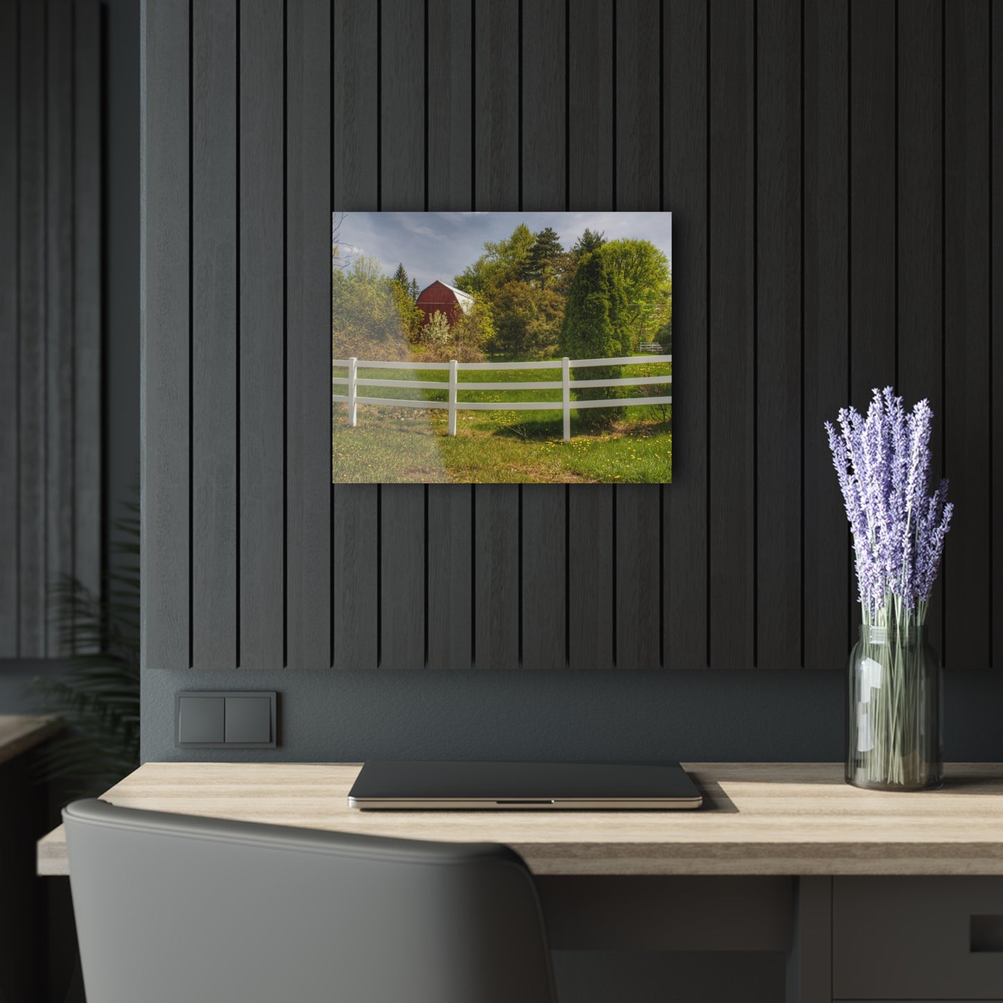 U R There Photography Sutton Road Red Beyond the Fence Rustic Farmhouse Acrylic Wall Print