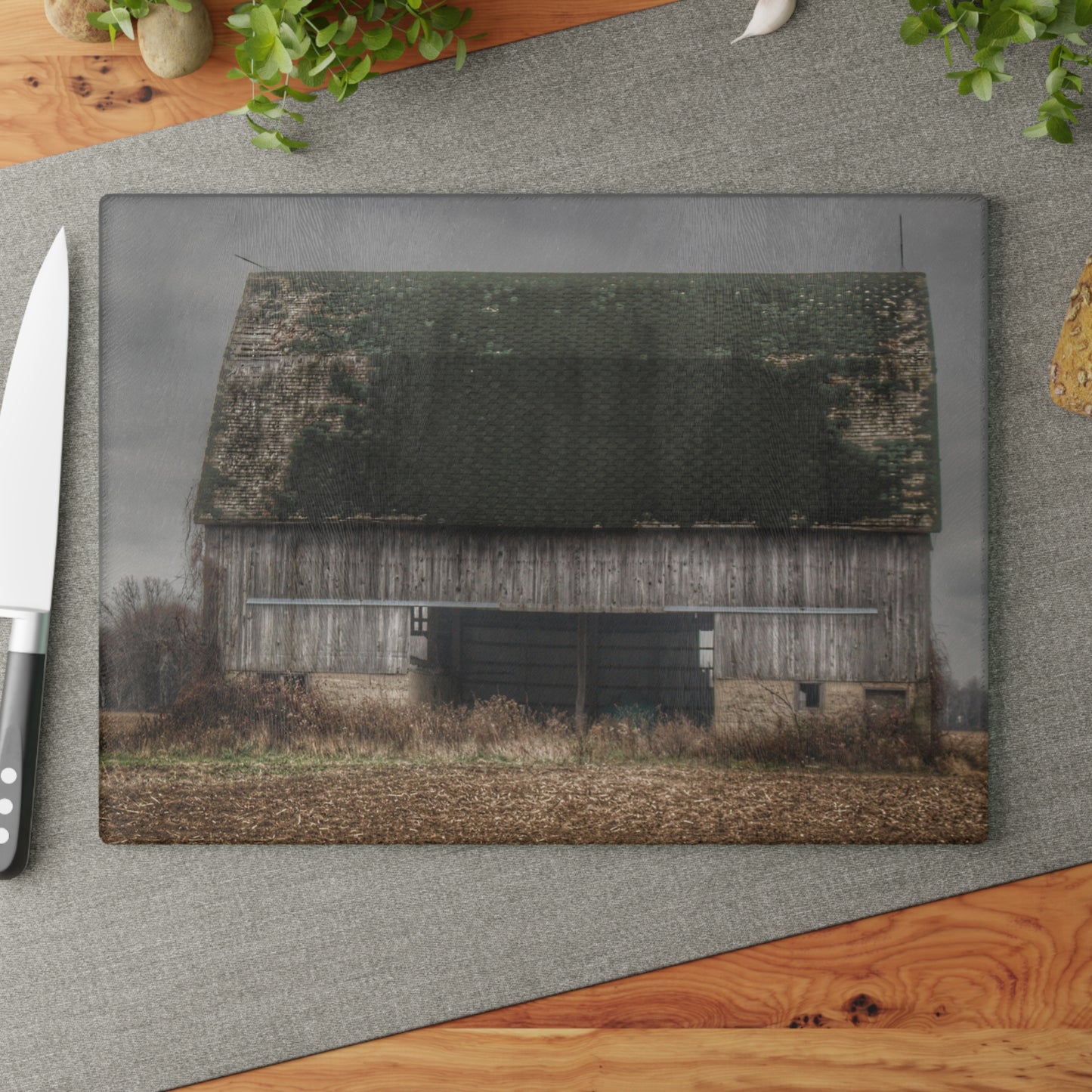 U R There Photography Stone Road Old Grey II Rustic Farmhouse Tempered-Glass Cutting Board