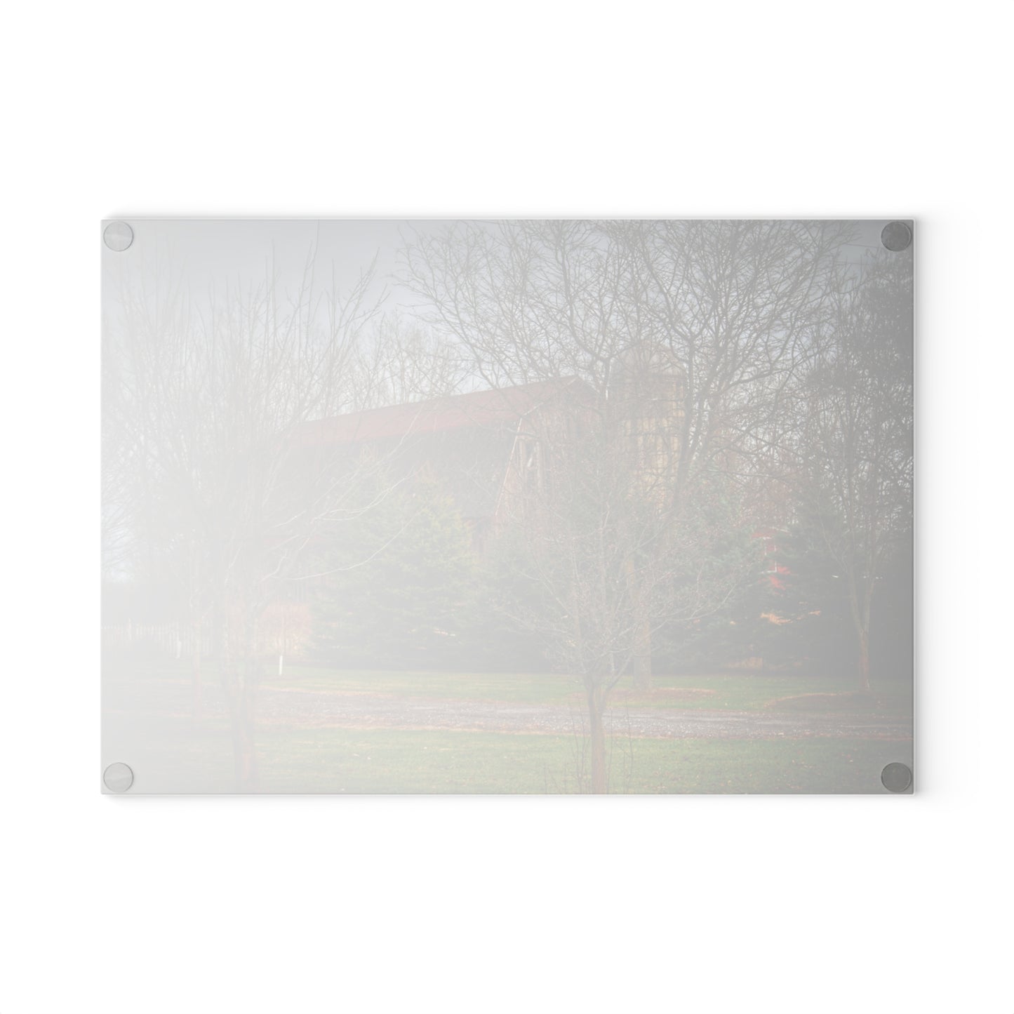U R There Photography Rusted Red Beyond the Pines Rustic Farmhouse Tempered-Glass Cutting Board