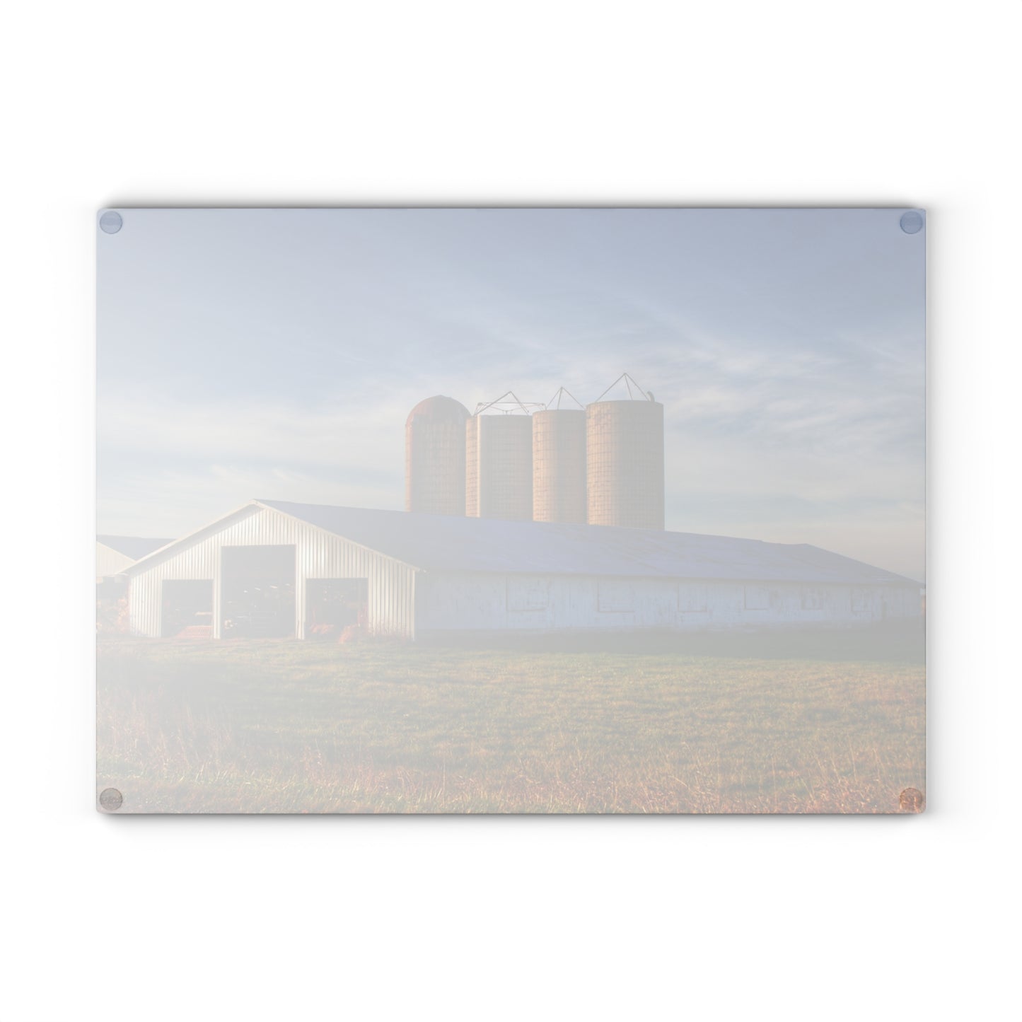 U R There Photography Peck White and Silos Rustic Farmhouse Tempered-Glass Cutting Board