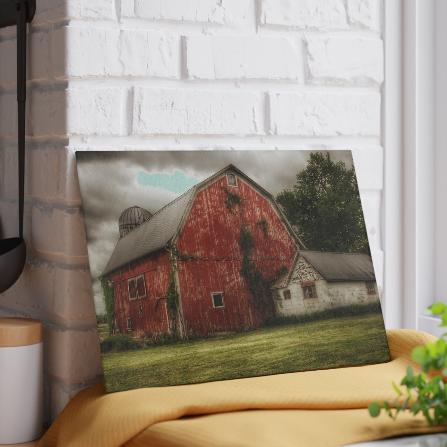 U R There Photography Stanley Road Red I Rustic Farmhouse Tempered-Glass Cutting Board