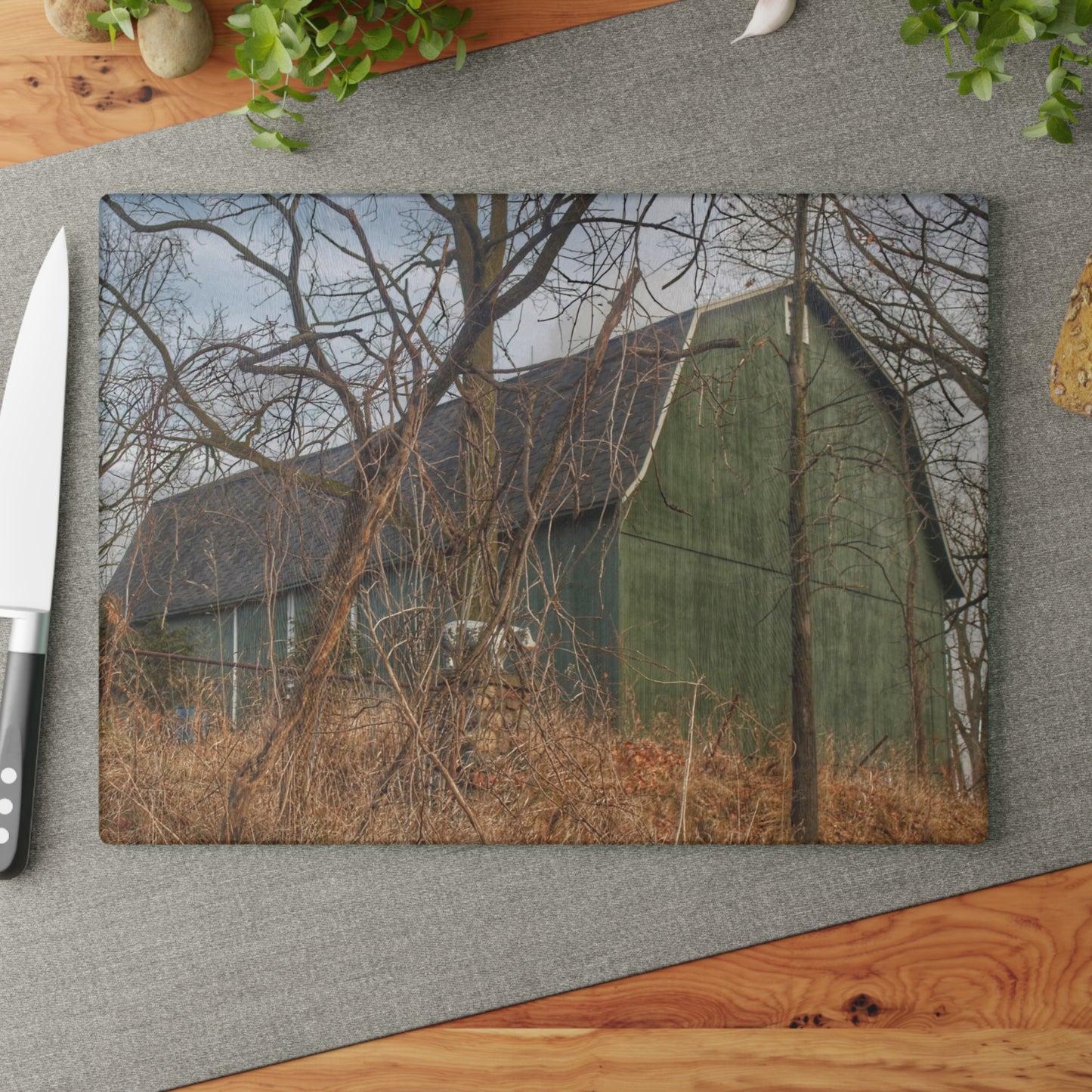 U R There Photography Yale Road Hidden Green Rustic Farmhouse Tempered-Glass Cutting Board