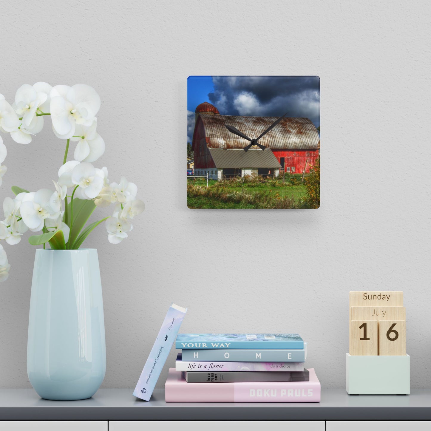 U R There Photography Washburn Rusted Red Rustic Farmhouse Acrylic Analog Wall Clock