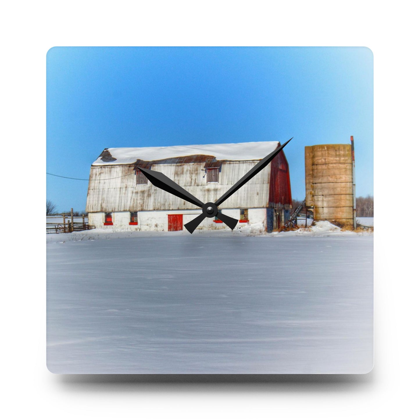 U R There Photography Bay City - Forestville Block Red Rustic Farmhouse Acrylic Analog Wall Clock