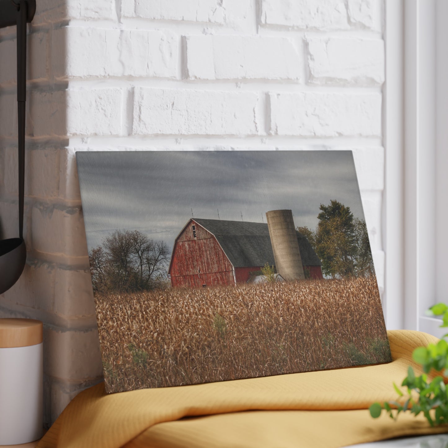 U R There Photography Shepard Road Red Rustic Farmhouse Tempered-Glass Cutting Board