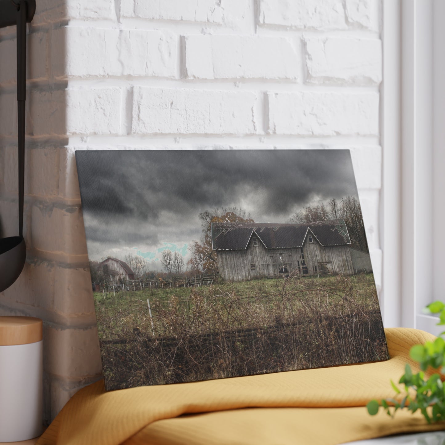 U R There Photography Green Road Grey Rustic Farmhouse Tempered-Glass Cutting Board