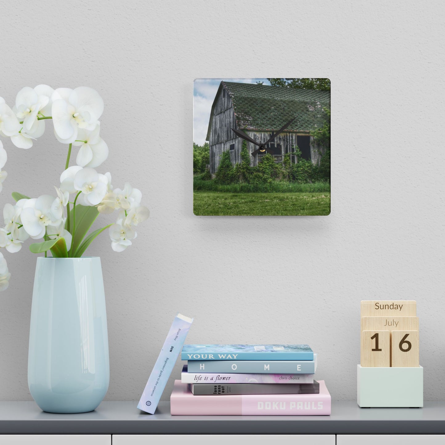 U R There Photography Hunters Creek Forgotten Grey Rustic Farmhouse Acrylic Analog Wall Clock