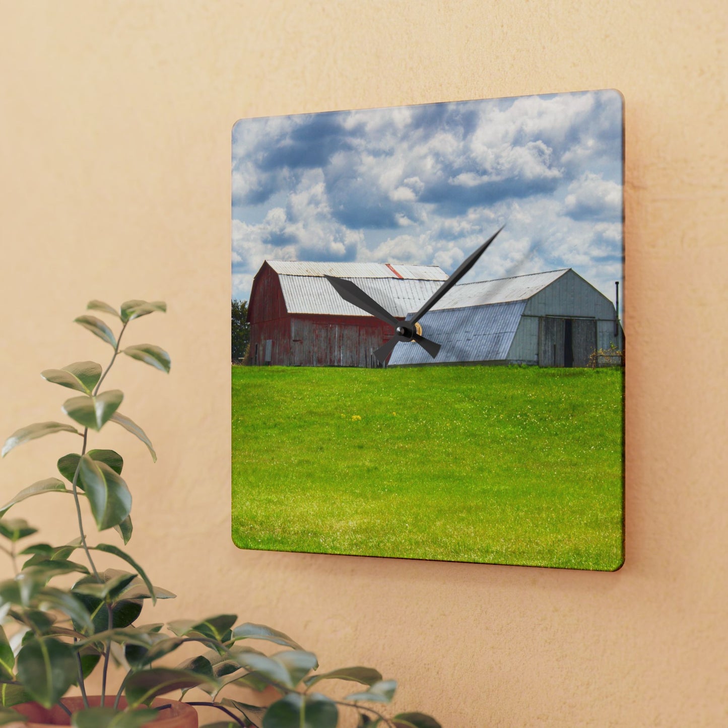 U R There Photography Henderson Hilltop Red Rustic Farmhouse Acrylic Analog Wall Clock