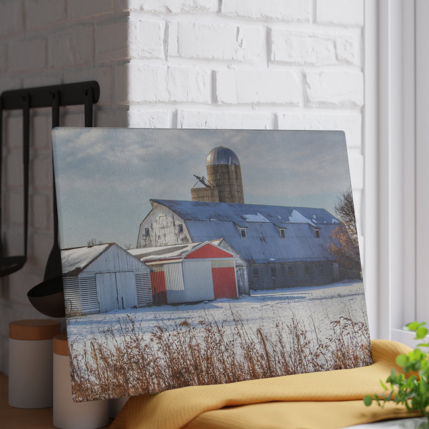 U R There Photography Shoemaker Road Grey Rustic Farmhouse Tempered-Glass Cutting Board