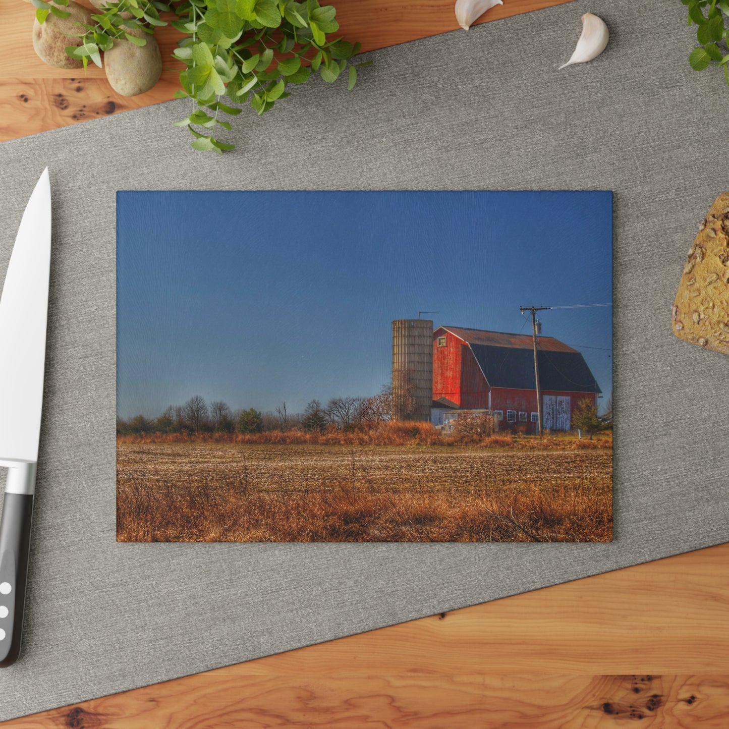 U R There Photography Applegate Road Red Rustic Farmhouse Tempered-Glass Cutting Board