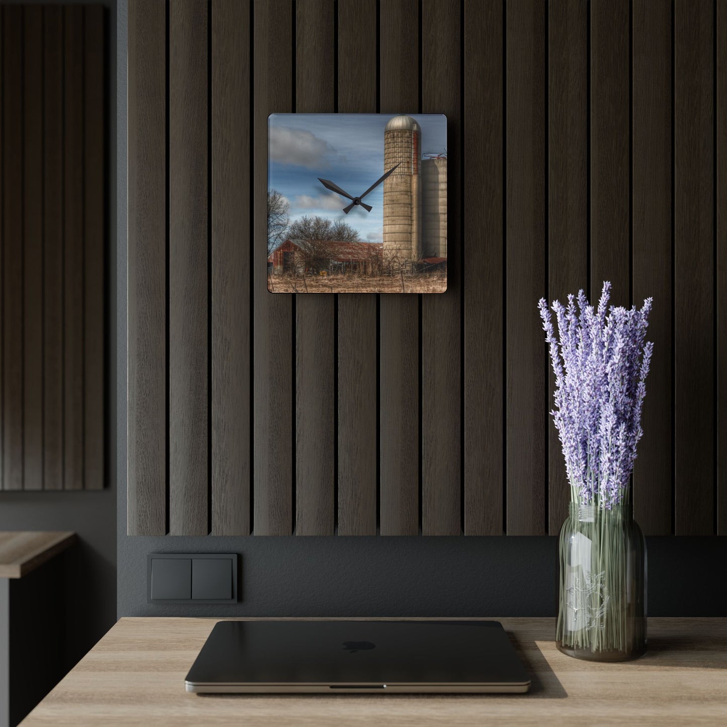 U R There Photography Silo Rust Rustic Farmhouse Acrylic Analog Wall Clock