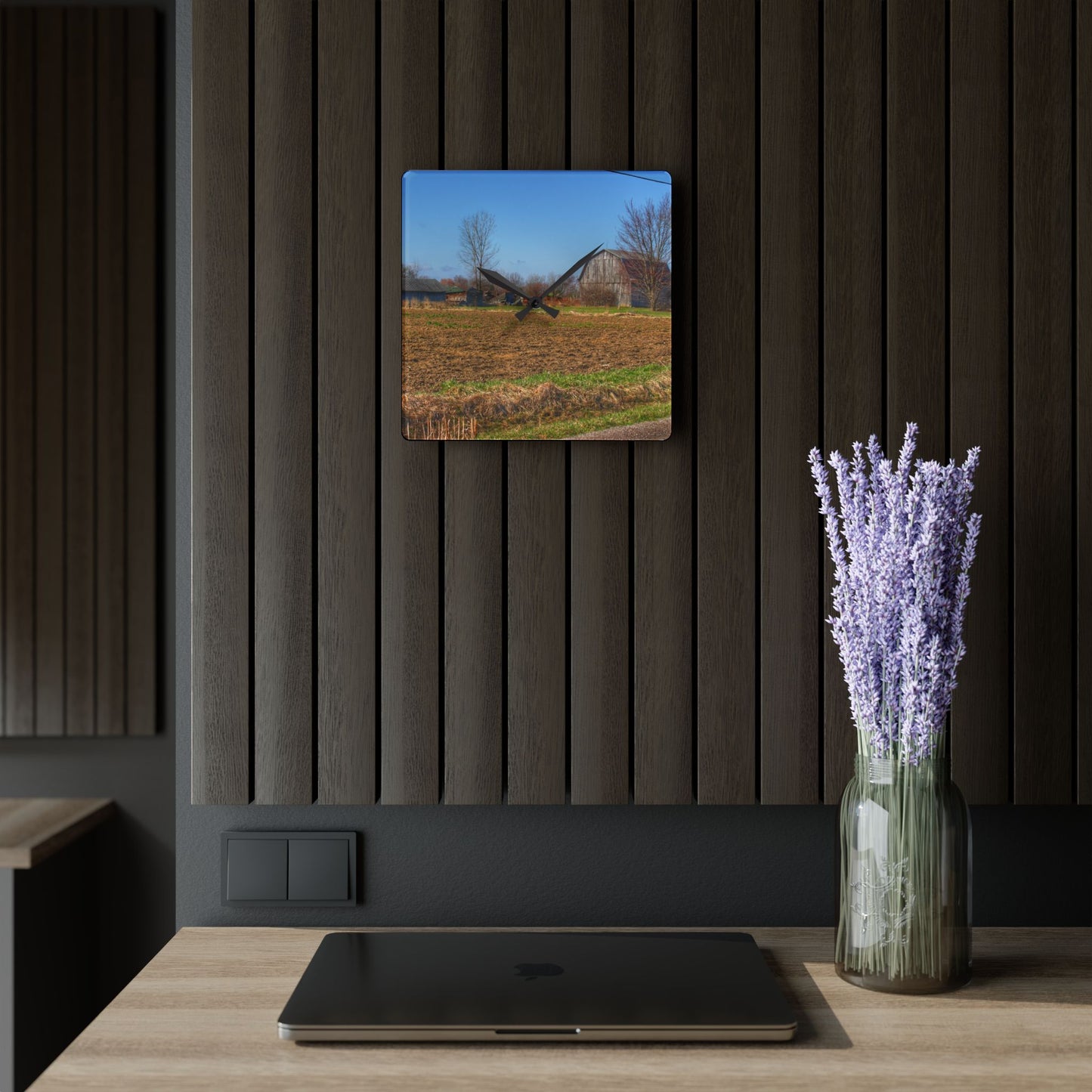 U R There Photography Stanley Road Greys Rustic Farmhouse Acrylic Analog Wall Clock