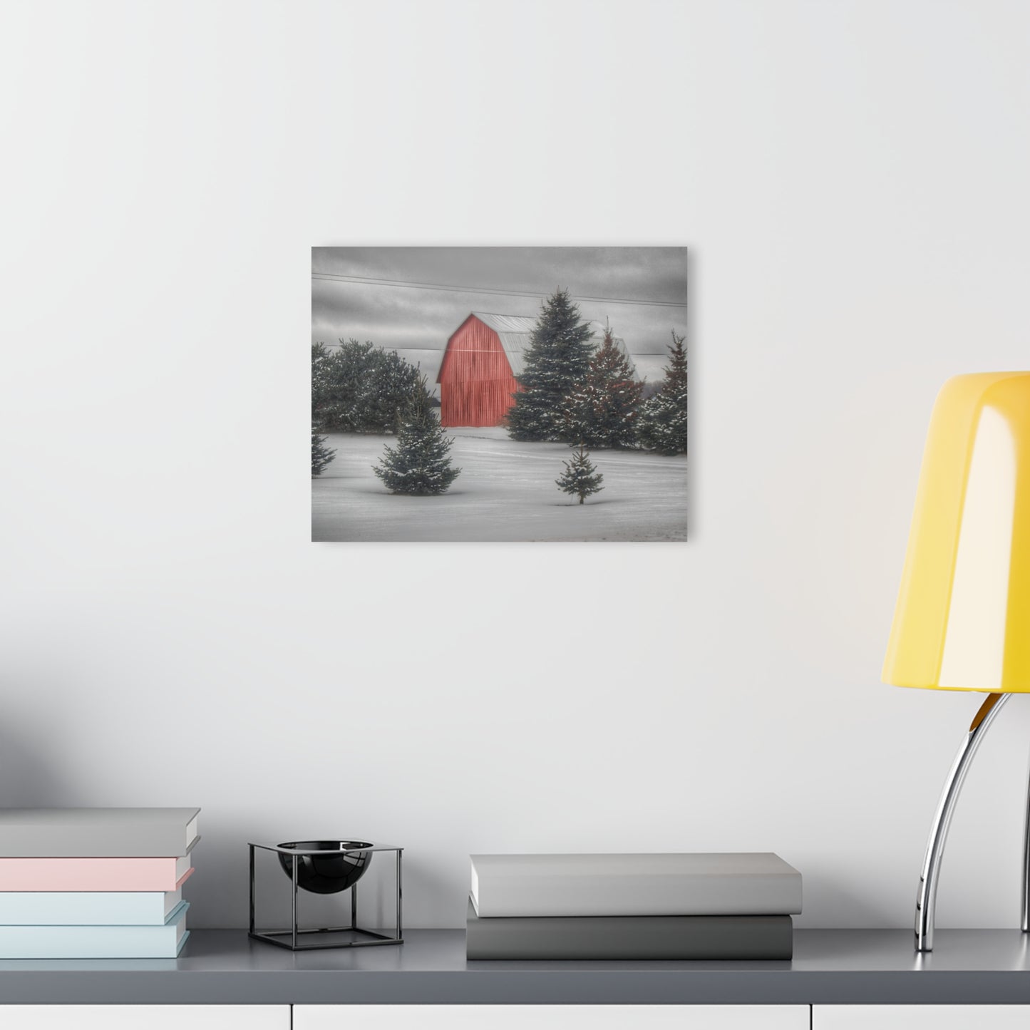 U R There Photography Vernor Road Winter Red Rustic Farmhouse Acrylic Wall Print