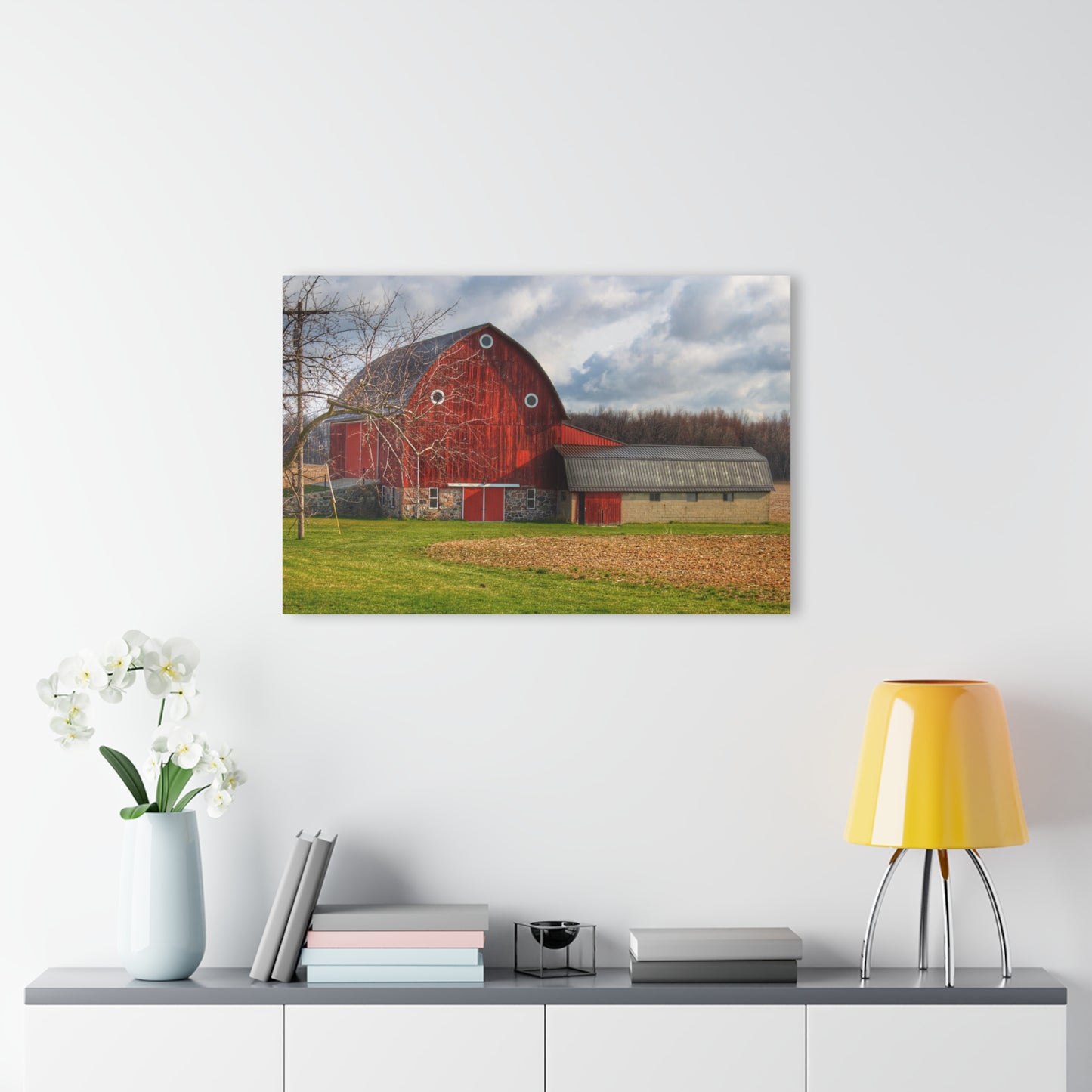 U R There Photography Clear Lake Road Fieldstone Red Rustic Farmhouse Acrylic Wall Print