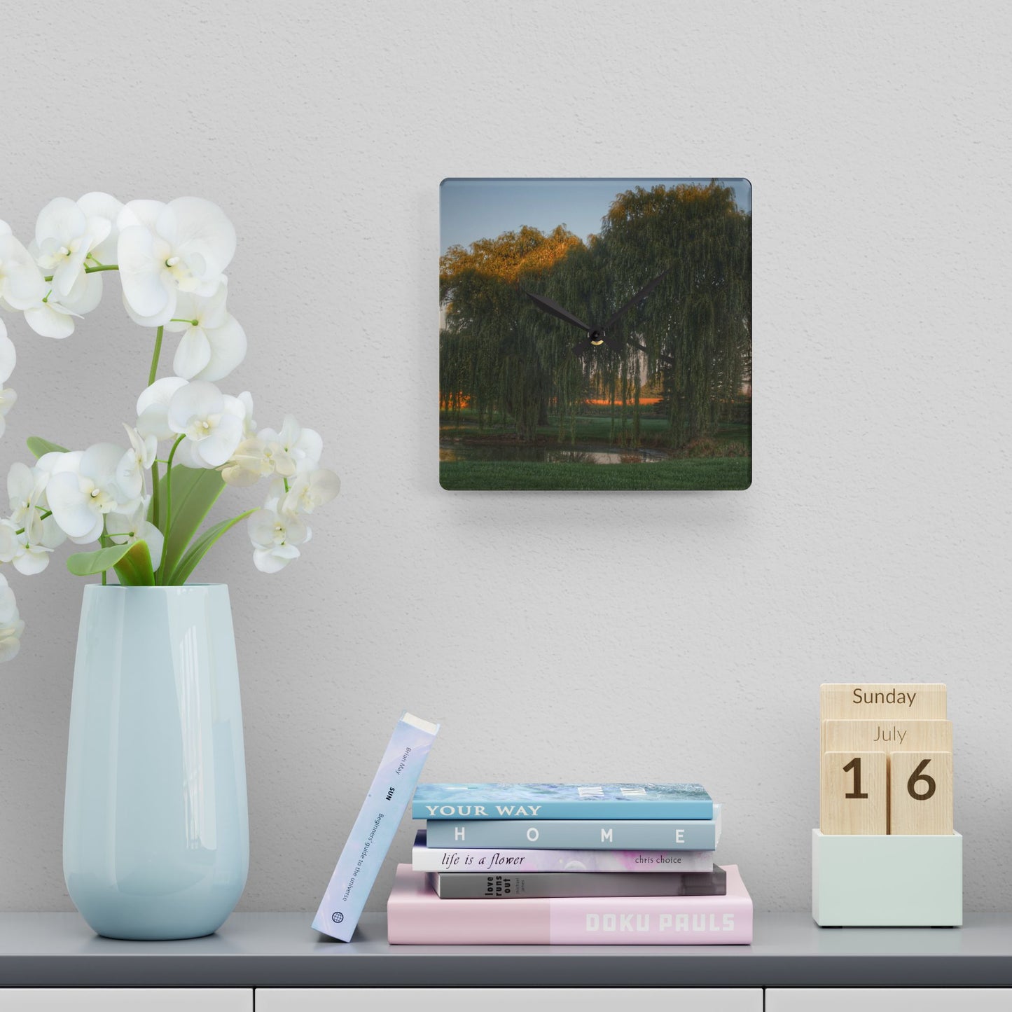 U R There Photography Sunrise on Willow Pond II Rustic Farmhouse Acrylic Analog Wall Clock