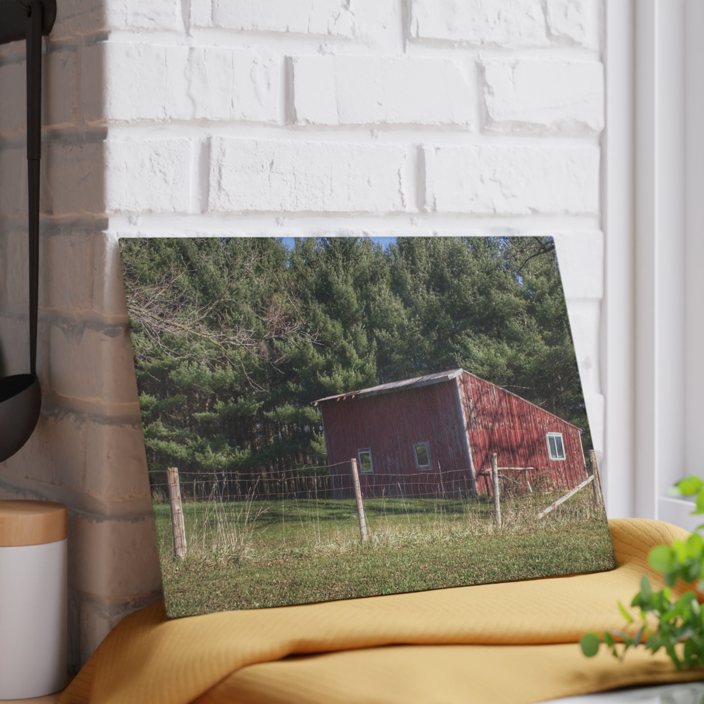 U R There Photography Little Red Shack Rustic Farmhouse Tempered-Glass Cutting Board