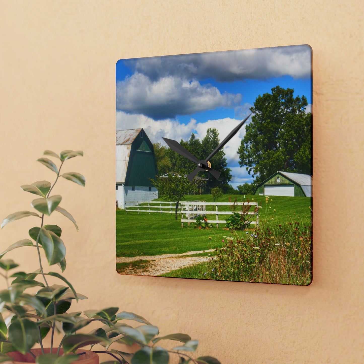 U R There Photography Hough Road Greens Rustic Farmhouse Acrylic Analog Wall Clock