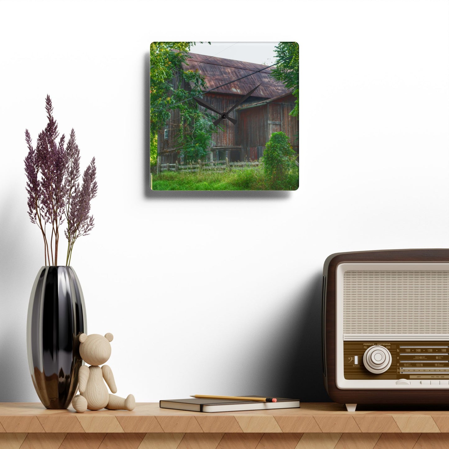 U R There Photography Oxford Rusted Red I Rustic Farmhouse Acrylic Analog Wall Clock