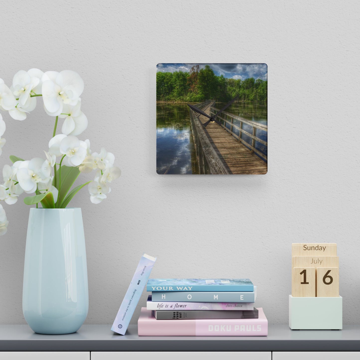 U R There Photography Linear Park Bridge In Lapeer III Rustic Farmhouse Acrylic Analog Wall Clock