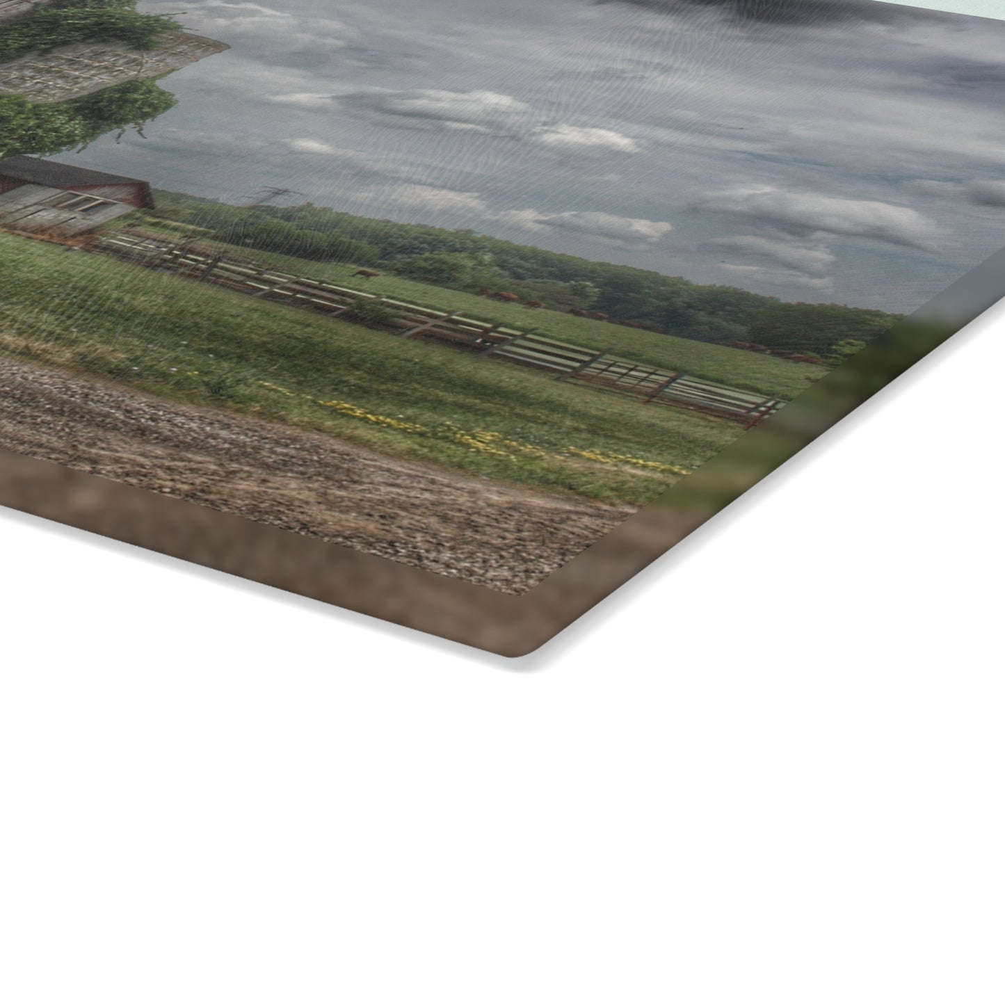 U R There Photography West Hunters Creek Road Red II Rustic Farmhouse Tempered-Glass Cutting Board