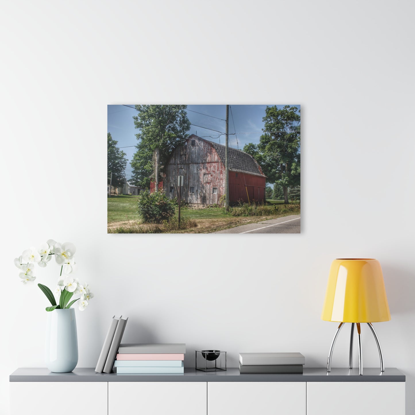 U R There Photography Roods Lake Road Red II Rustic Farmhouse Acrylic Wall Print