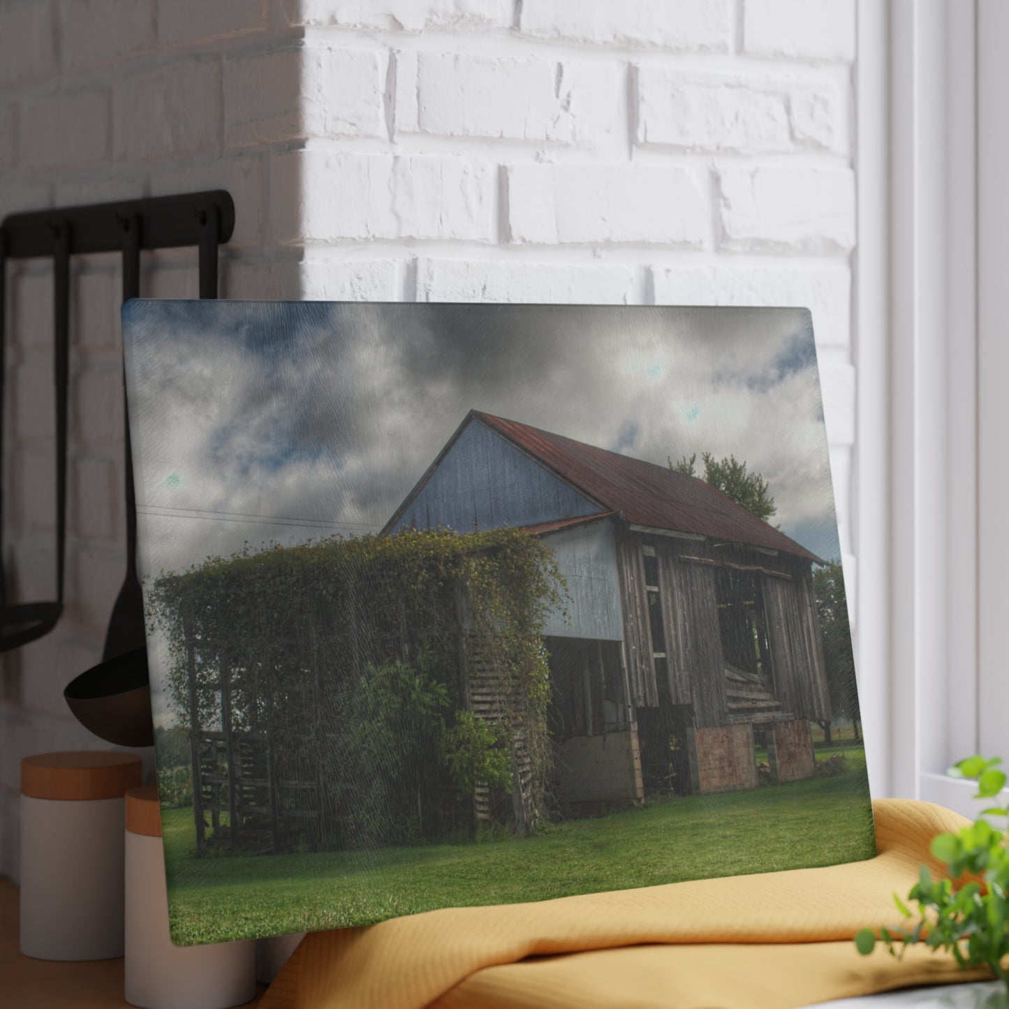 U R There Photography Pergola Barn Rustic Farmhouse Tempered-Glass Cutting Board