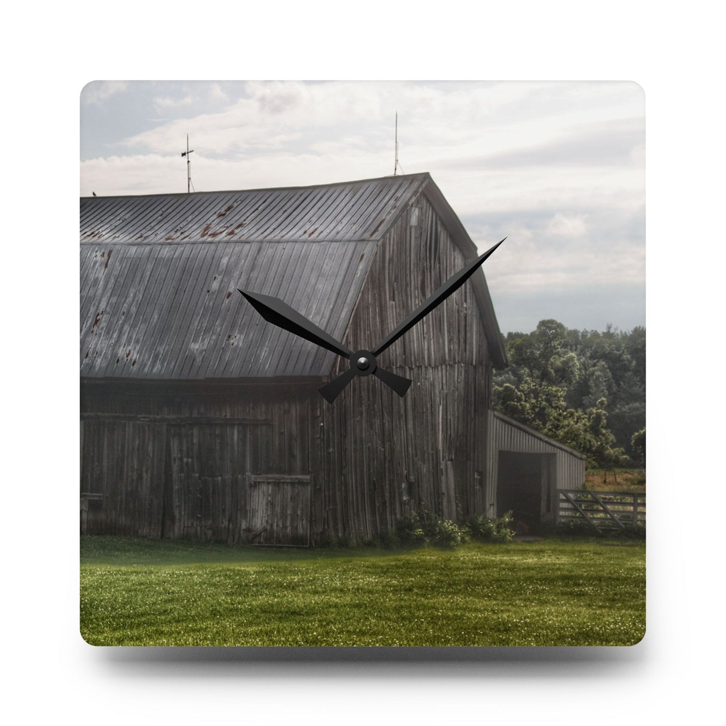 U R There Photography Rich Road Grey Rustic Farmhouse Acrylic Analog Wall Clock