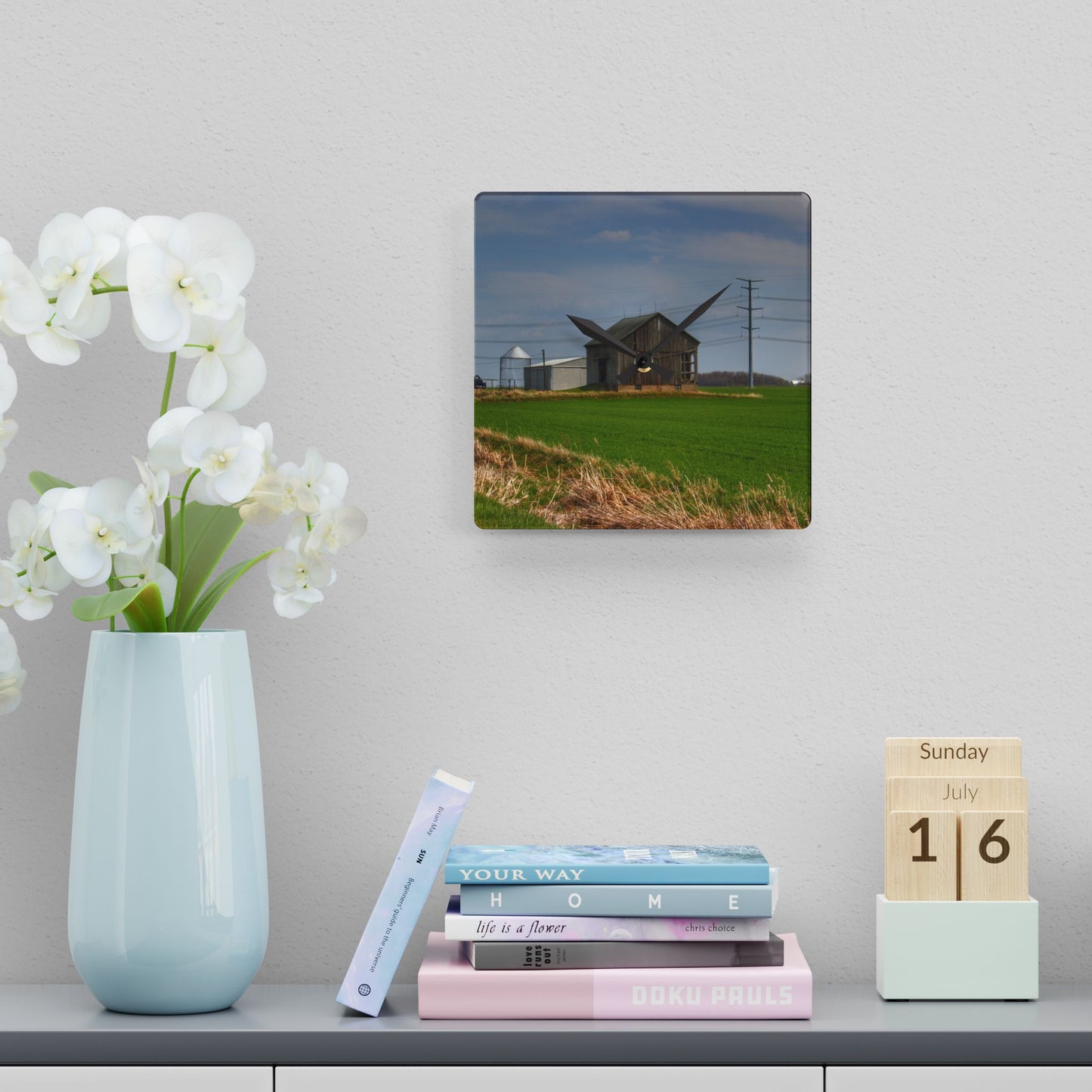 U R There Photography McAlpine Grey Rustic Farmhouse Acrylic Analog Wall Clock